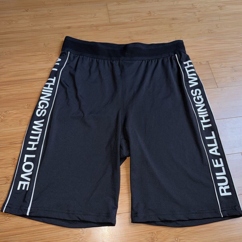 Pam & Gela Logo Stripe Bike Shorts Black L Rule All Things With Love Yoga NEW